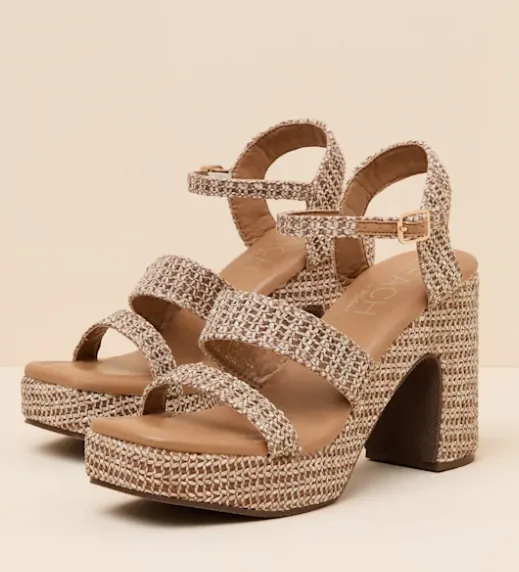 Alessia Brown Raffia Platform Heels